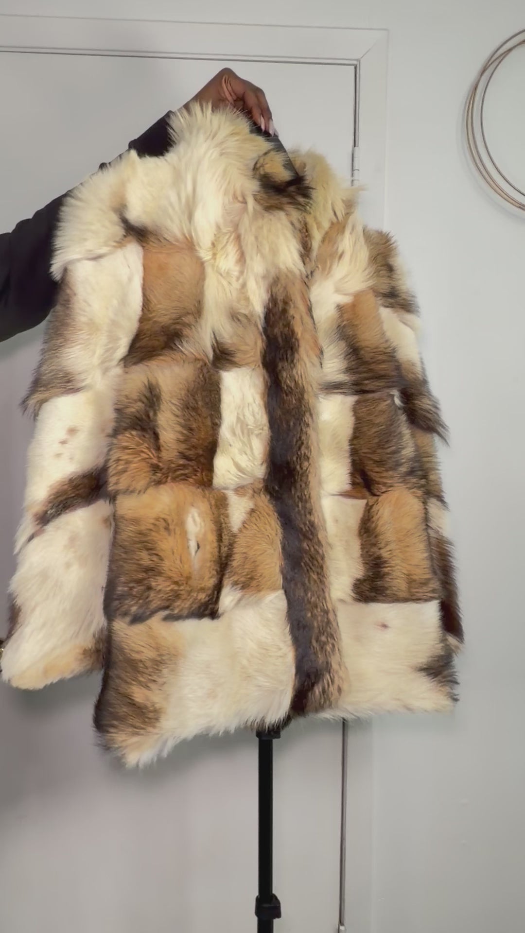 Vintage Patchwork Rabbit Fur Coat – Cream, Honey & Espresso (Medium)