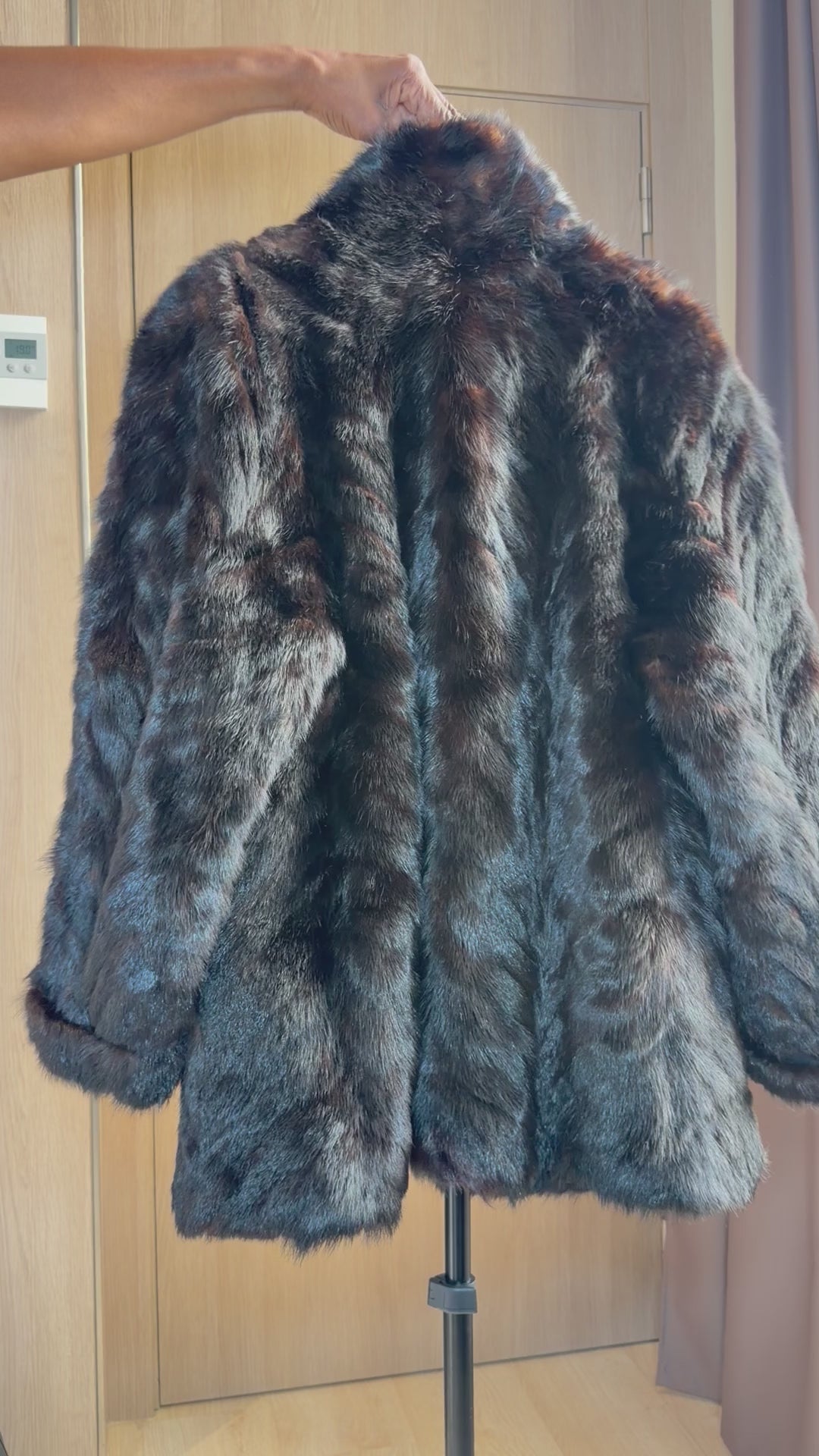 Vintage Dark Brown Sheared Beaver Fur Coat – Large - 026