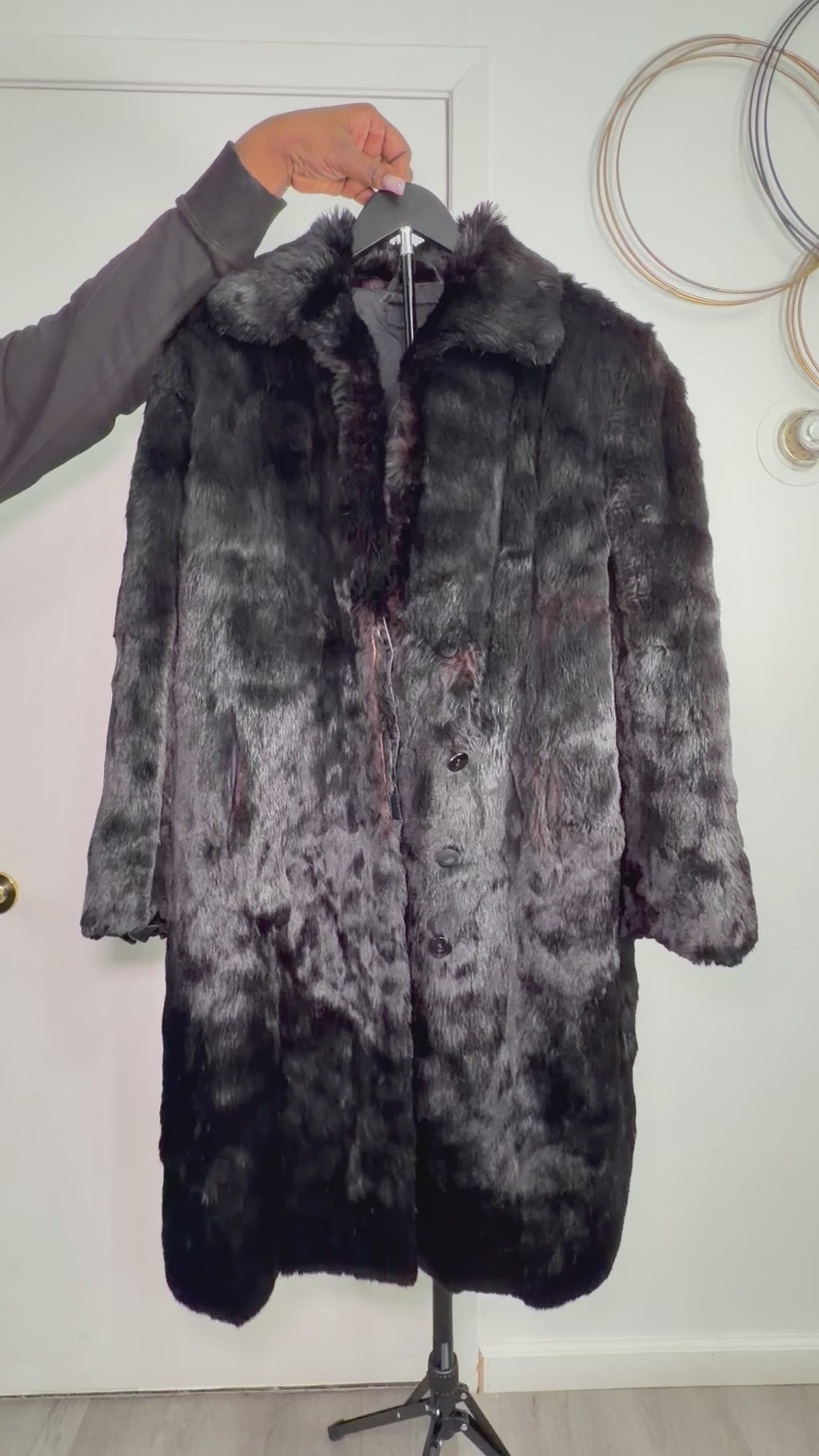Vintage Real Rabbit Fur Coat – Deep Charcoal Black (XLarge)