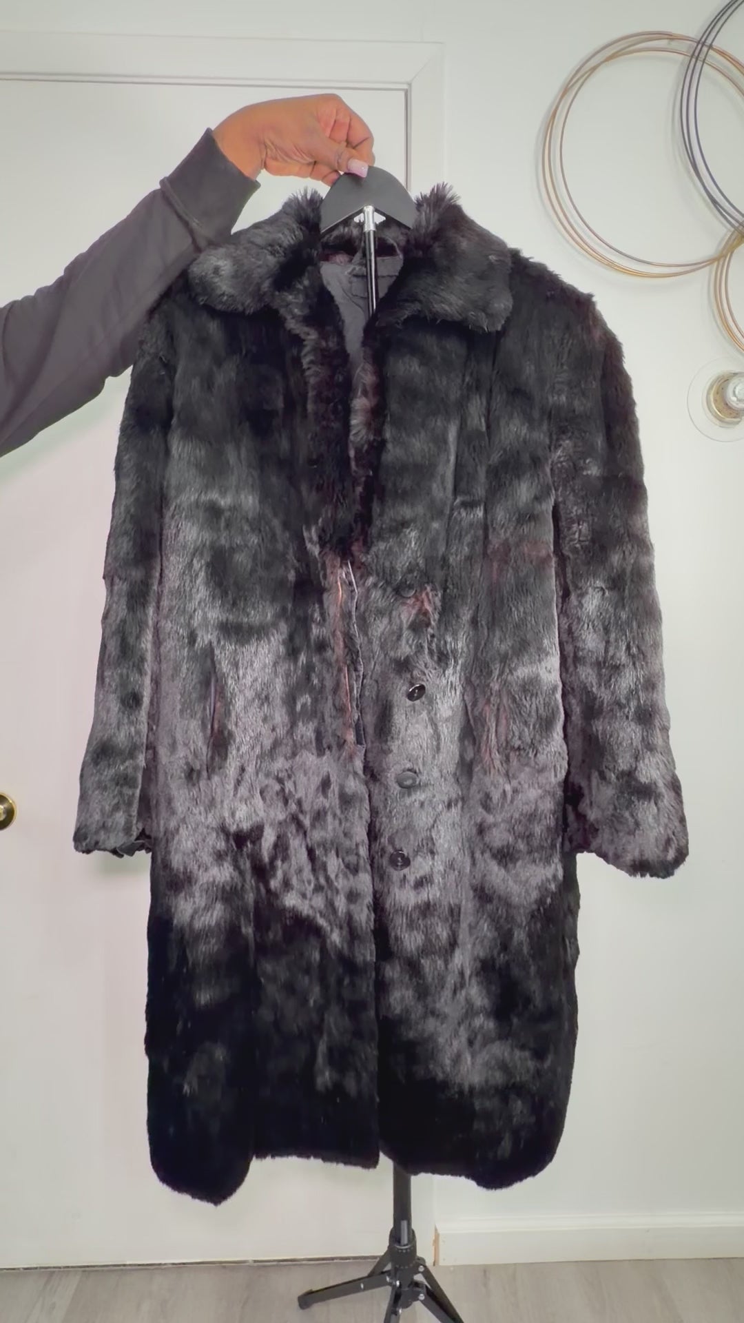 Vintage Real Rabbit Fur Coat – Deep Charcoal Black (XLarge)