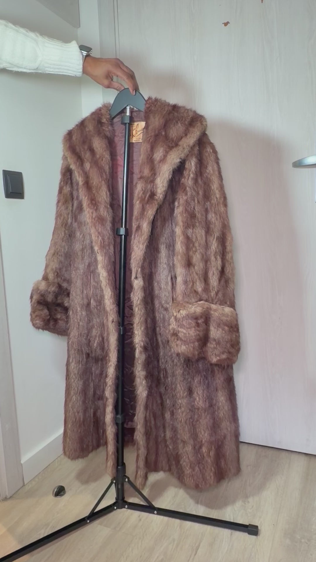 Vintage Real Mink Fur Full-Length Coat – Classic Brown Shawl Collar (Large / XL)