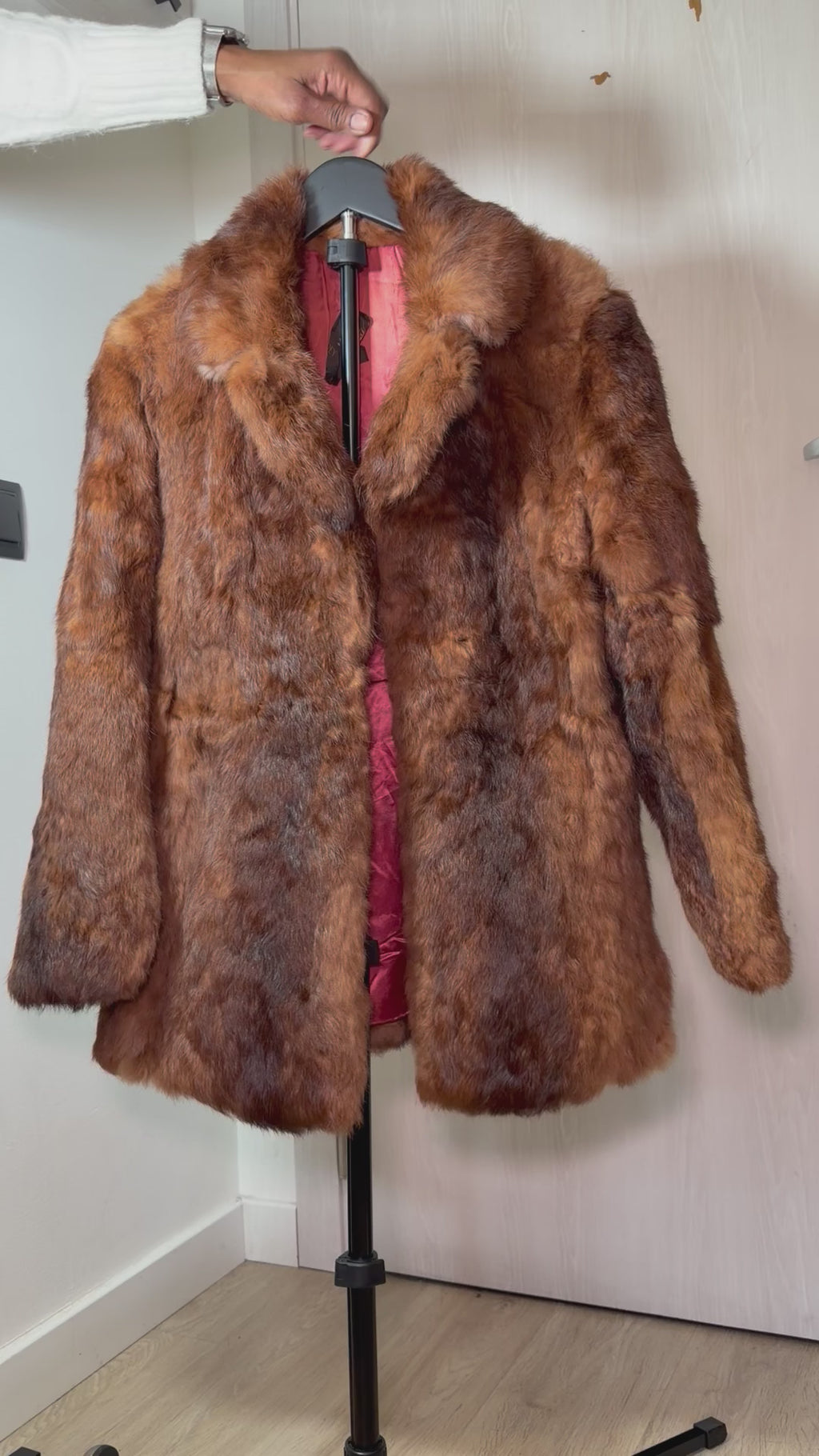 Vintage Rabbit Fur Coat – Warm Brown Tones  (Small)