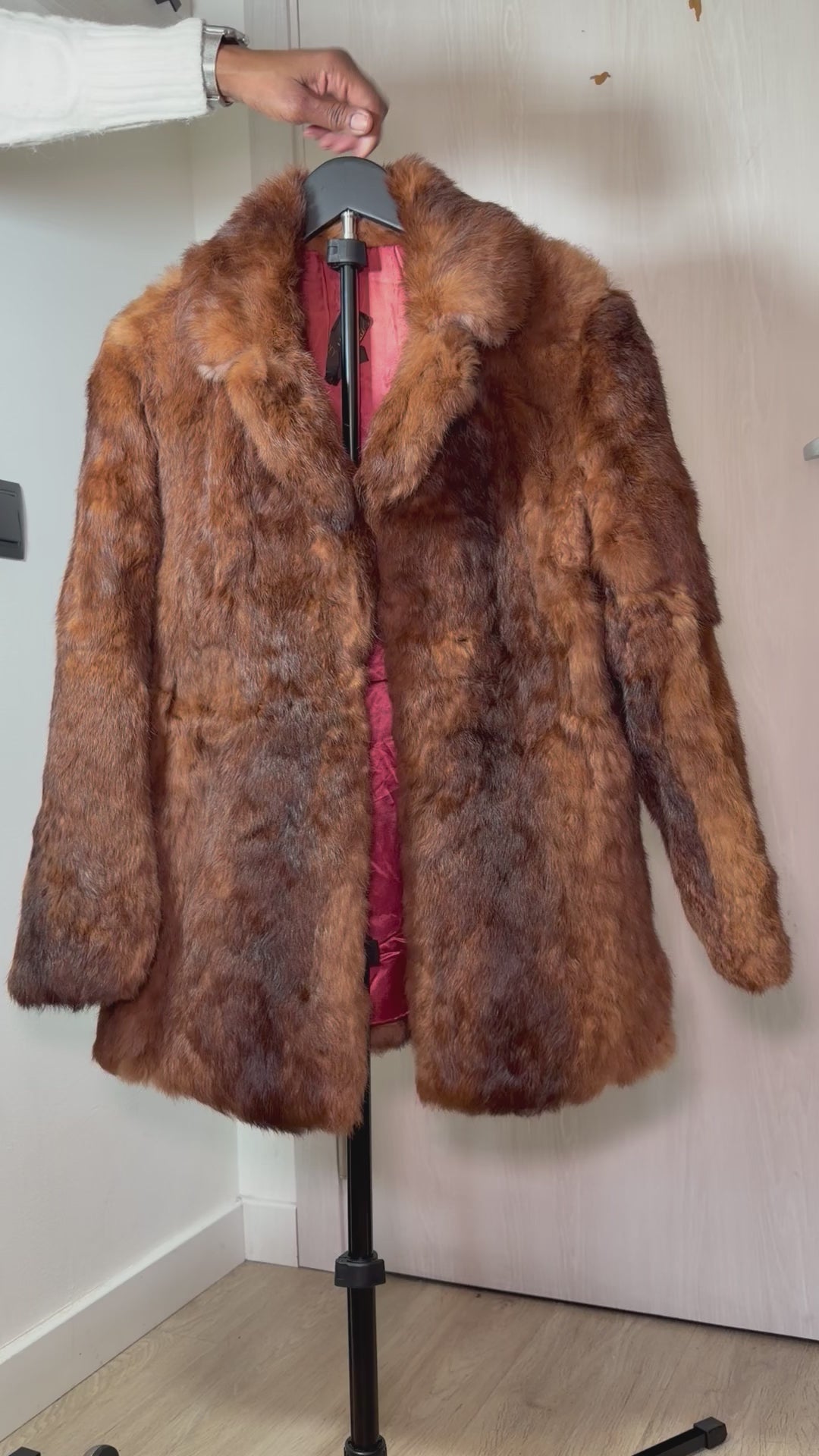 Vintage Rabbit Fur Coat – Warm Brown Tones  (Small)