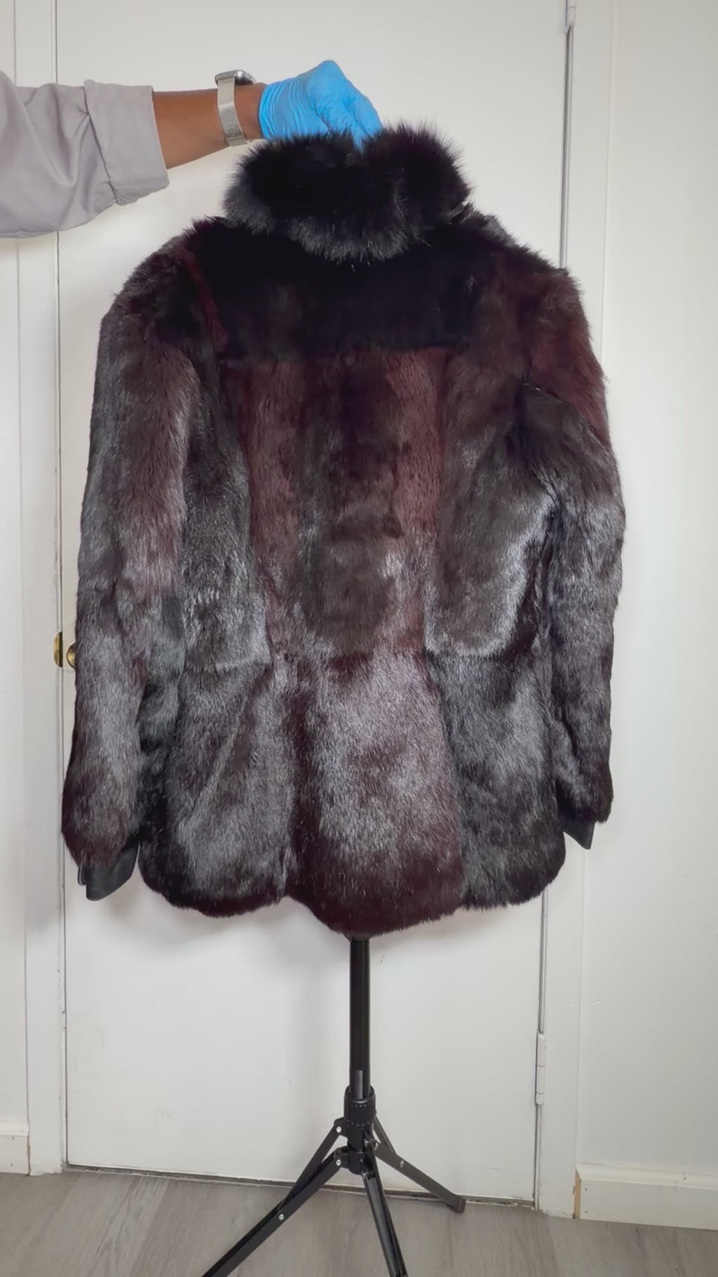 Vintage Black Mink Fur Jacket with Black Fox Collar - Medium 043