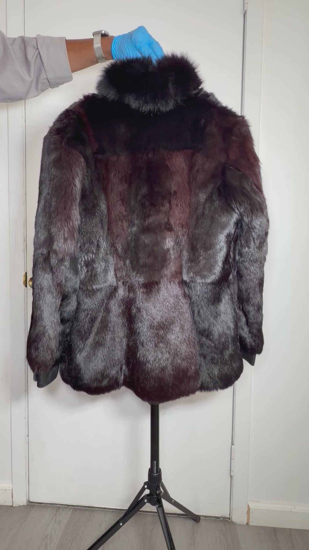 Vintage Black Mink Fur Jacket with Black Fox Collar - Medium 043