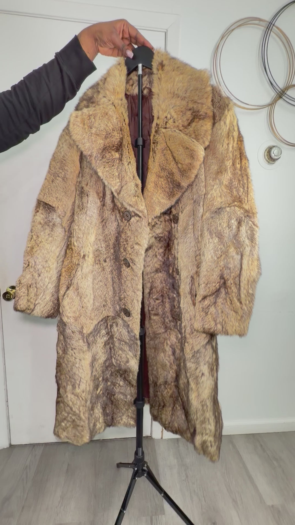 Vintage Marmot Fur Coat – Natural Tawny Brown (Large)