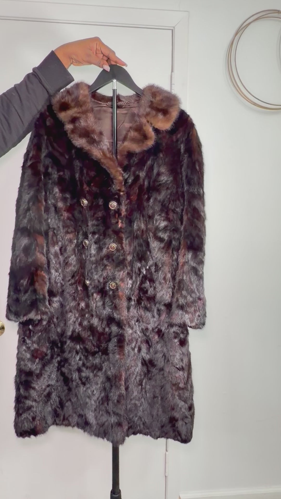 Vintage Mink Fur Coat with Jeweled Buttons – Espresso Noir (Large / XL)