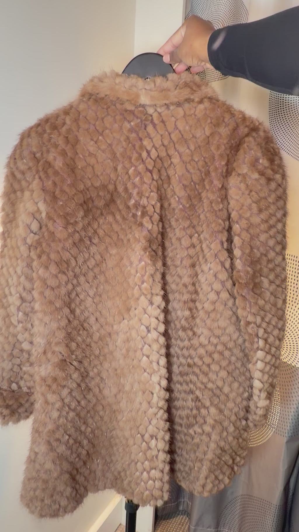 Vintage Real Knitted Mink Fur Swing Coat – Warm Camel Brown (XL–0X)