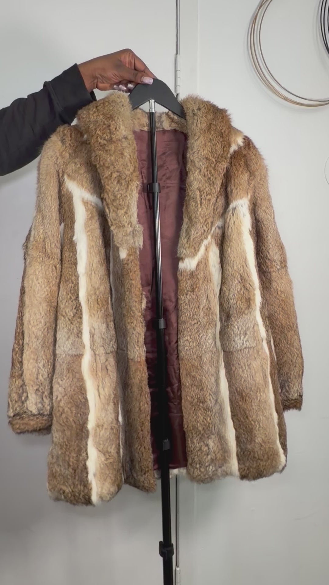 Vintage Rabbit Fur Coat – Paneled Brown & Cream (Small)